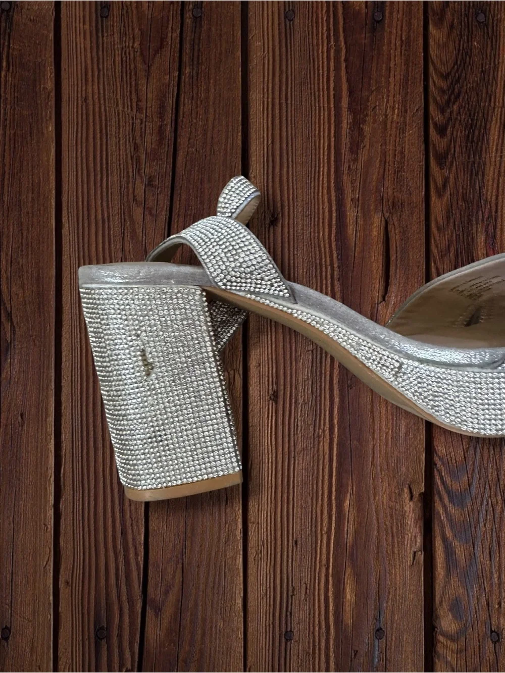 Steve Madden Crystal-Embellished Silver Platform Sandals, 11